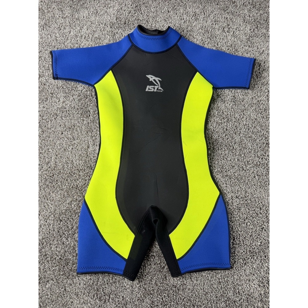 IST Proline Youth Shorty Wetsuit Front Zip Blue Black Yellow